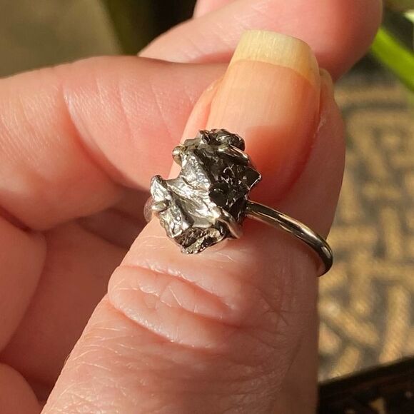 Meteorite Campo Del Cielo Solid Sterling Silver Ring Size 6.5 - Picture 10 of 11